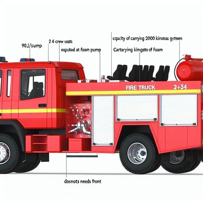 2+4 Crew Seats Foam Fire Truck with 90L/s Pump and 2000kg Foam Capacity